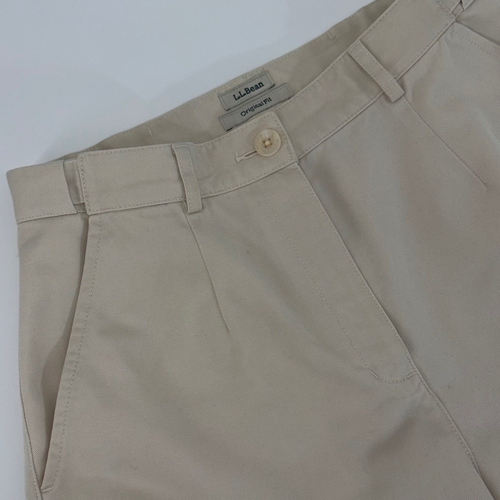 LL Bean Original Fit Chino Pants Womens 6 Regular Cream Cotton Pleated Straight